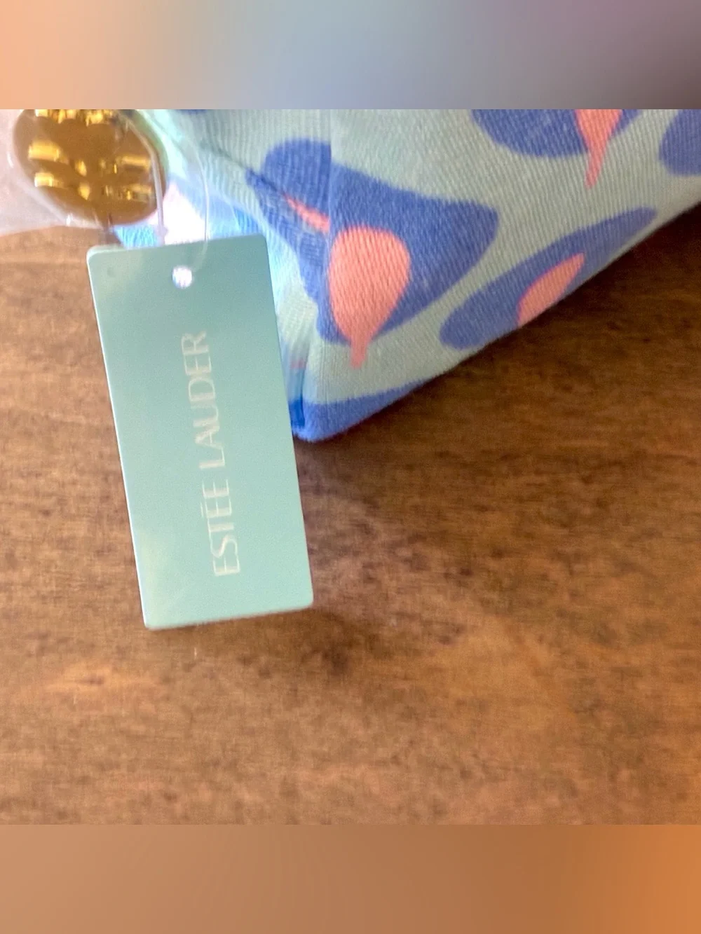 Estee Lauder Blue and Coral Teardrop Cosmetic Pouch